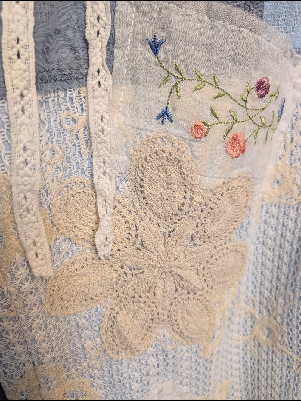 Bohemian Patchwork Wide-Leg Pants in Light Blue - Picture 13 of 15